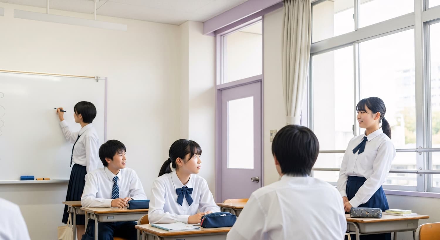 A teacher explaining a lesson to students in a classroom